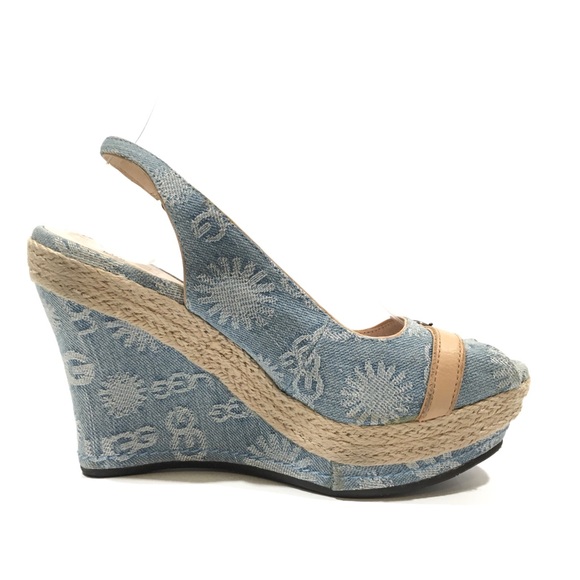 UGG NOELLA WEDGE PEEP TOE PLATFORMS -LIGHT BLUE DENIM -WOMEN US 9 -NEW - Picture 2 of 8